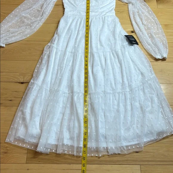 NWT Lulus White Long Sleeve Tiered Dress with Sheer Polka Dot Sleeves | Size XS - Picture 8 of 11